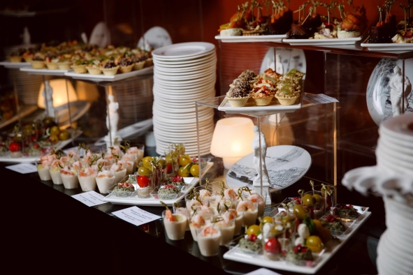 A signature catering line with live chef stations.